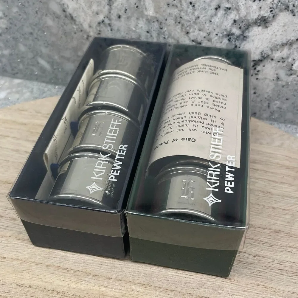 Kirk Stieff Pewter Napkin Rings Set in Box Modern & Colonial Vintage Table